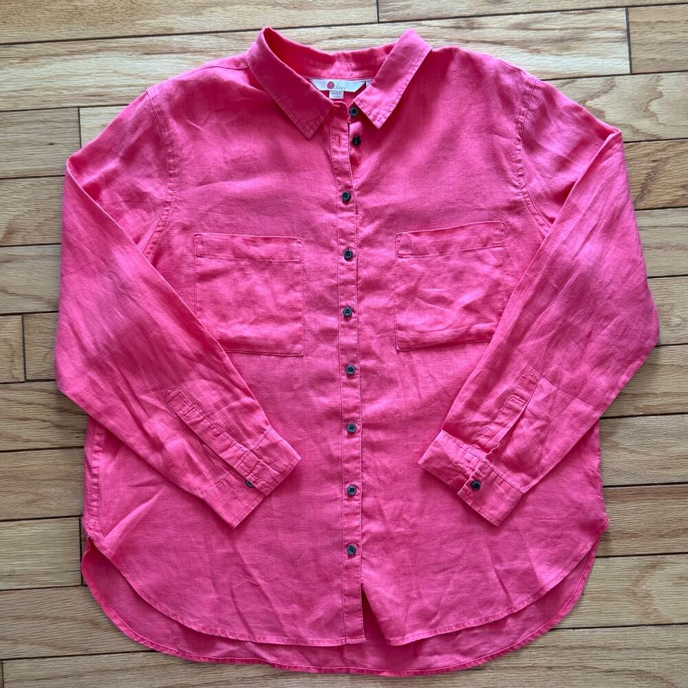 Boden 10P Pink Sienna 100% Linen Button Down Shirt Long Sleeve Petite